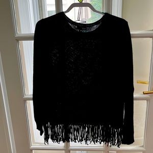 Aqua cashmere black with fringe Size M